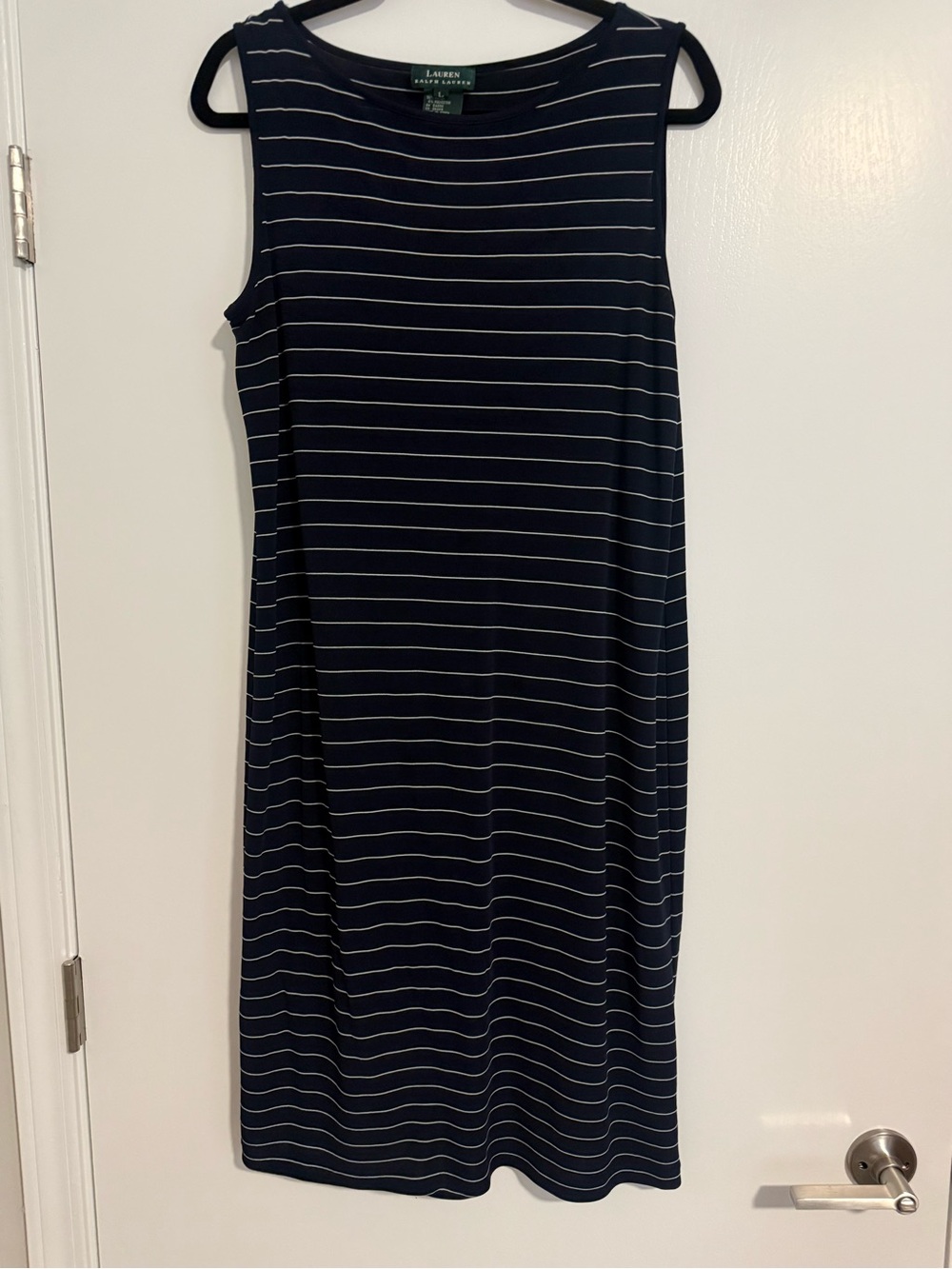 Lauren Ralph Lauren Navy and White Striped Sleeveless Shift Dress